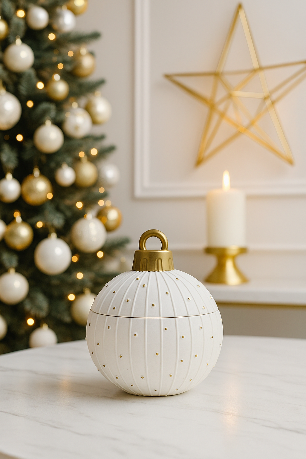 Blue River – White & Gold Christmas Candle Bauble