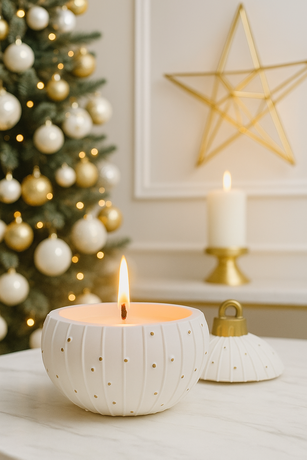 Blue River – White & Gold Christmas Candle Bauble