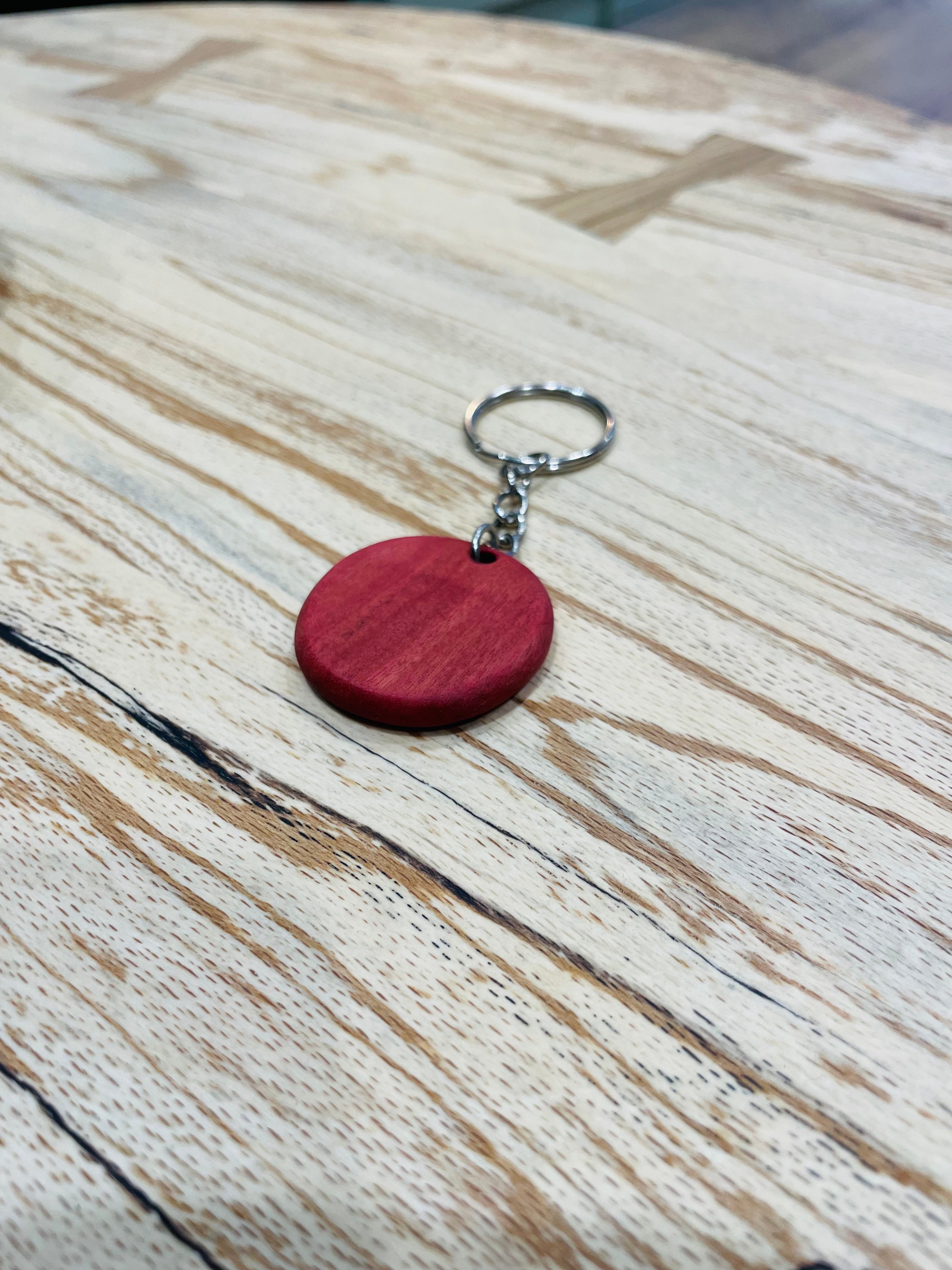 Rare Pink Ivory exotic hardwood Disc Keyring 1.3”