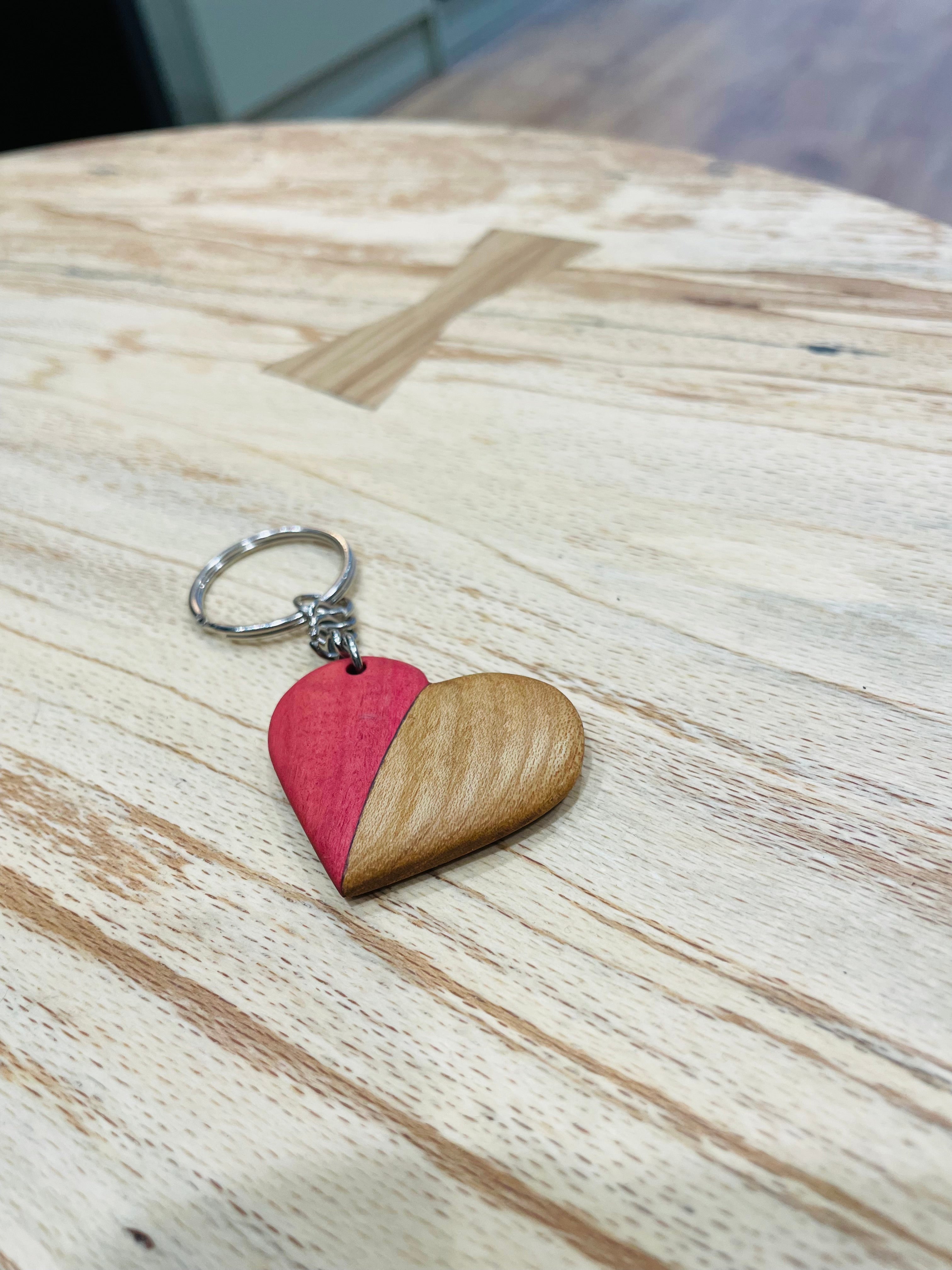 Dual heart African hardwood rare Pink Ivory and Elm Keyring